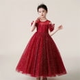 thumbnail image 2 of CPNG Girls' Sequin Tulle Floor-Length Dress – Illusion Neckline with Puff Sleeves, Sparkly Bodice for Flower Girl, Wedding Pageant & Formal Special Occasions, 2 of 7