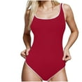 thumbnail image 4 of Sakmal Red Swimsuits One Piece Tummy Control Square Neck Swimwear Full Coverage Ribbed Swimsuits, 4 of 5