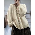 thumbnail image 3 of Women's Loose Knit Cardigan,Colorful Button Puff Sleeve Sweater Top with Pockets,Oversized, 3 of 7
