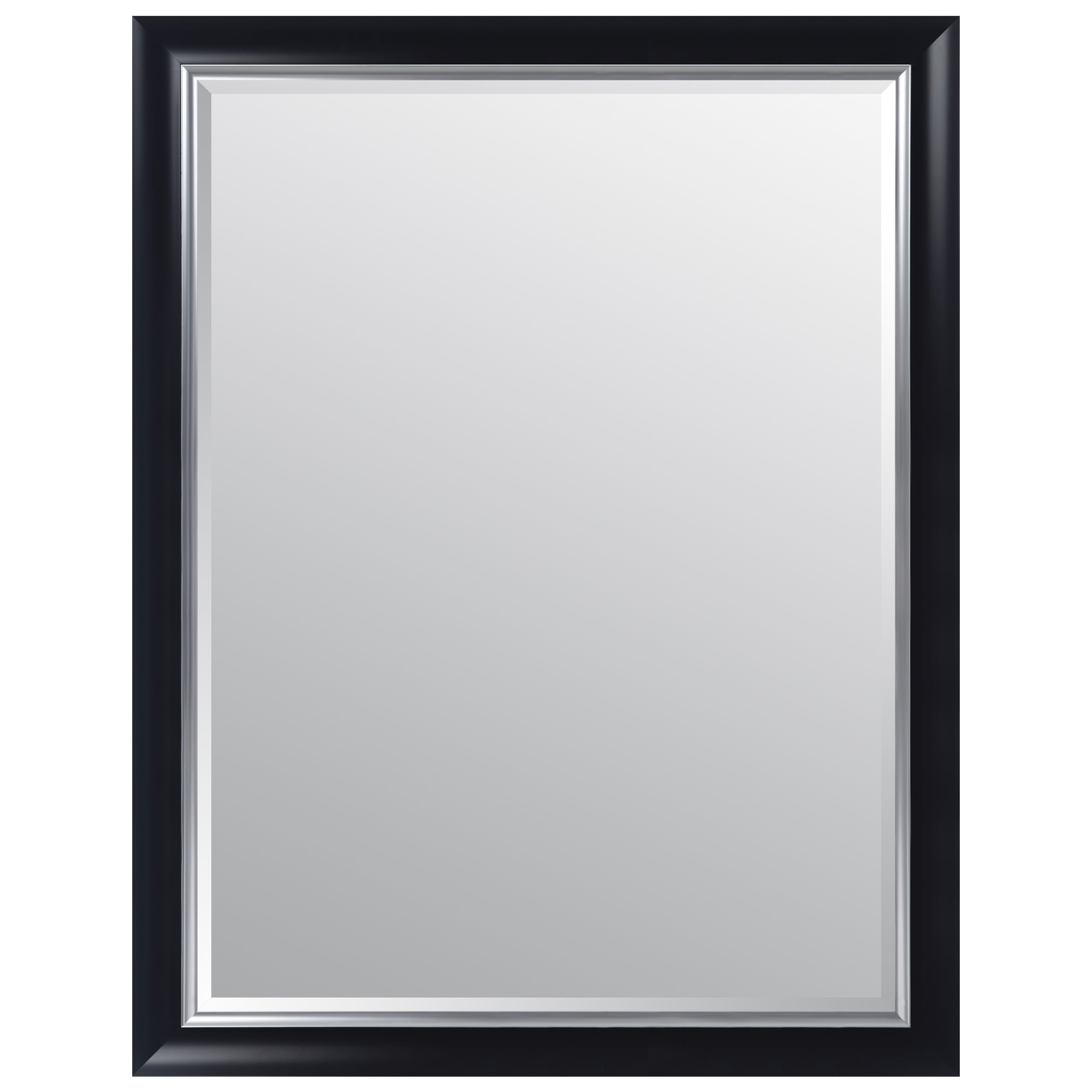 Black and Silver Scoop Framed Beveled Wall or Leaner Mirror 36"x48" by