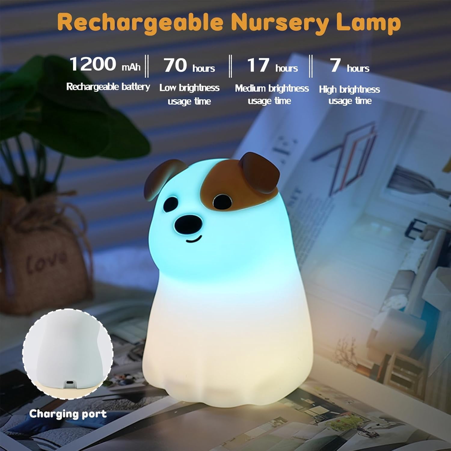 Night Light for Kids, 7 Colors RGB Silicone Puppy Night Light, Rechargeable Dimmable Nursery Lamp with Timer, Cute Kawaii Bedroom Decor Gift for Baby Toddlers Boys Girls