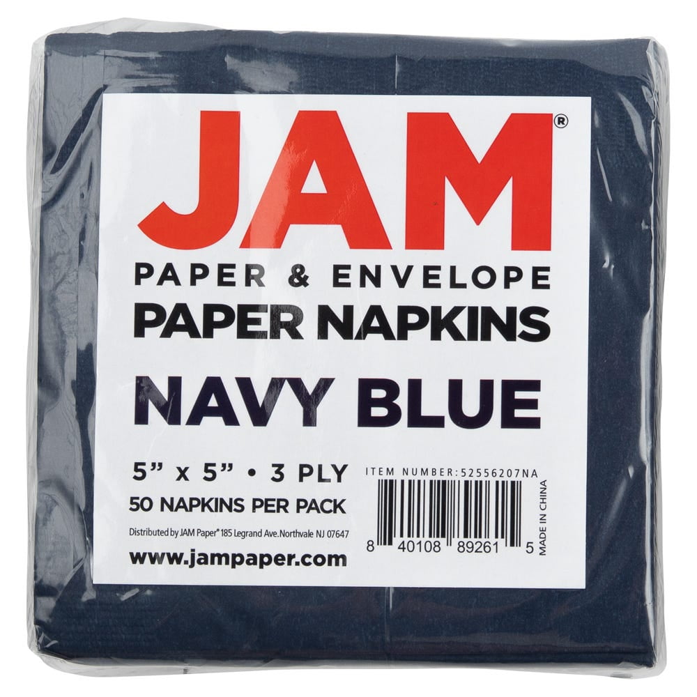 JAM Paper Small Beverage Napkins, 5 x 5, Navy Blue, 50/Pack