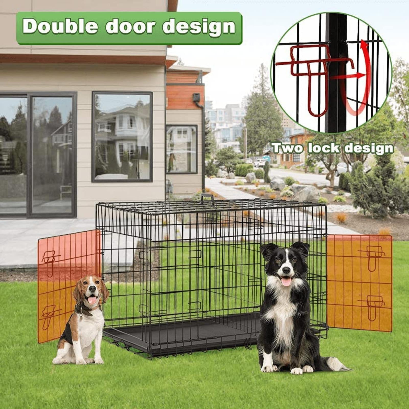 Niamvelo Heavy Duty Dog Crate Dog Cage 42 Extra Large Dog Crate Kennel For Large Dogs Folding Metal Dog Crate W Divider Tray Double Doors Black