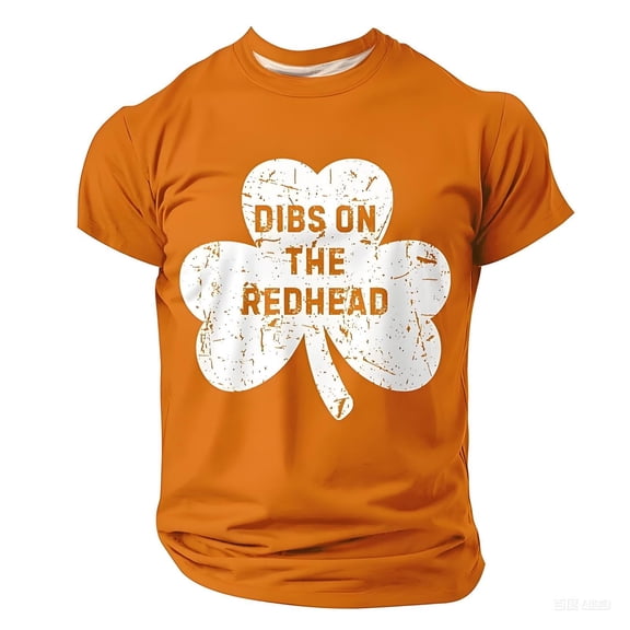 IWRICH St. Patrick's Day Short Sleeve T Shirts for Men Slim Fit Clover Printed Tees Casual Holiday Shamrock Tops Orange XL