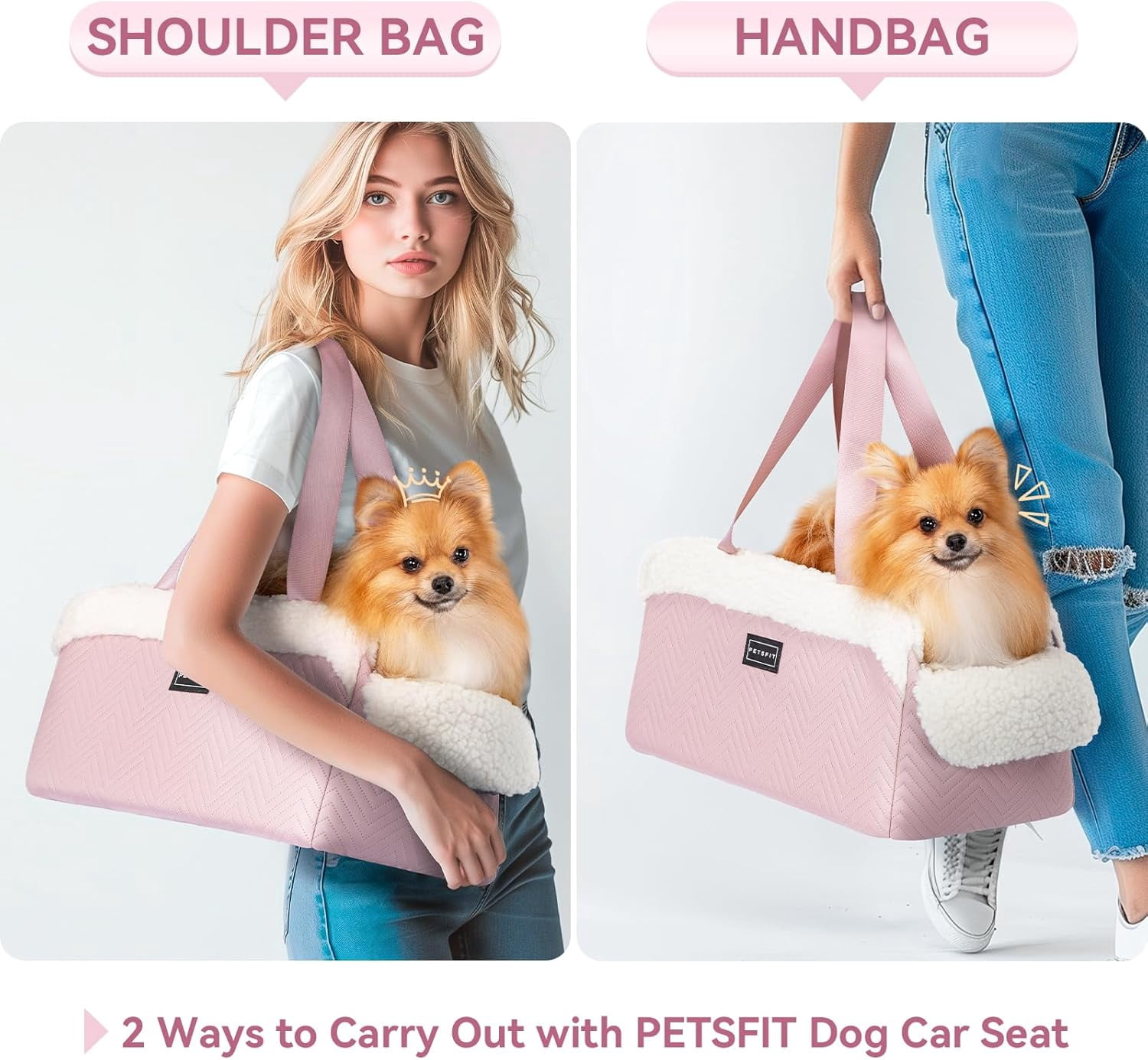 Car  Portable Console Dog  with Safety Hooks for Small Pets  to 9 lbs Pink