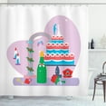 thumbnail image 1 of Engagement Party Shower Curtain, Bridal Concept Wedding Cake Heart Shape Lock Candles and a Bottle of Wine, Fabric Bathroom Set with Hooks, 69W X 75L Inches Long, Multicolor, by Ambesonne, 1 of 3