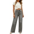 thumbnail image 5 of Karymi Workout Shorts Women High Waist Wide Leg Jeans, Casual Washed Straight Leg Denim Pants with Raw Hem, Loose Fit Floor-Length Trousers with Pockets Pants for Women, 5 of 8