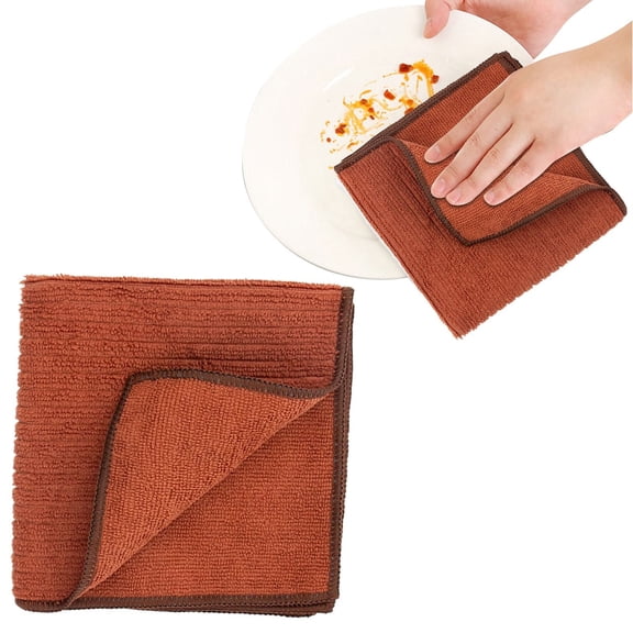 Dish Cloths for Washing Dishes, Kitchen Washcloths, Microfiber Cleaning Cloth, Reusable Durable Dish Cloths Highly Absorbent Fast Drying Towels Multi-Purpose Kitchen Cloth Brown 1Pcs