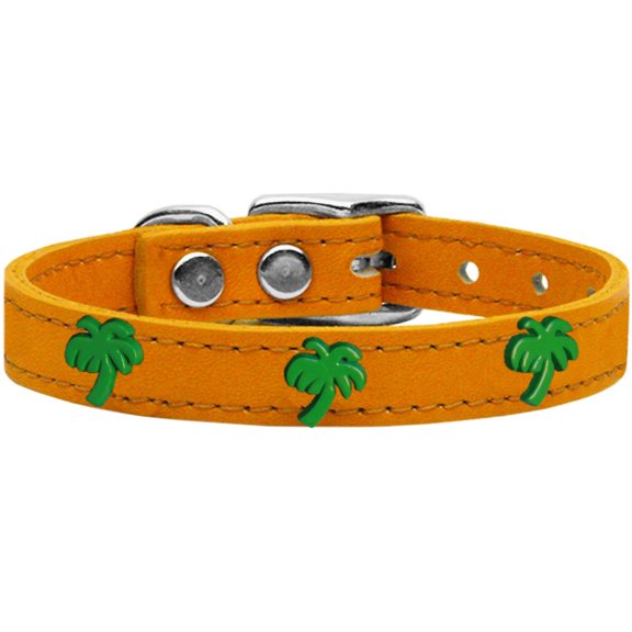 Green Palm Tree Widget Genuine Leather Dog Collar Mandarin 20