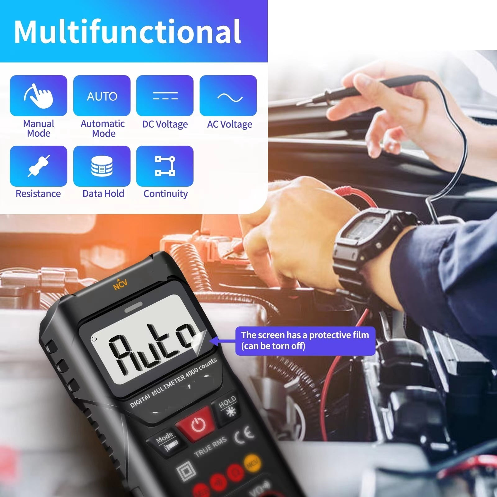 Digital Multimeter 4000 Counter Meter, Automatic/Manual Mode Continuity Tester, Voltage AC/DC Multi Tester, Voltage,Resistance ,Battery Test