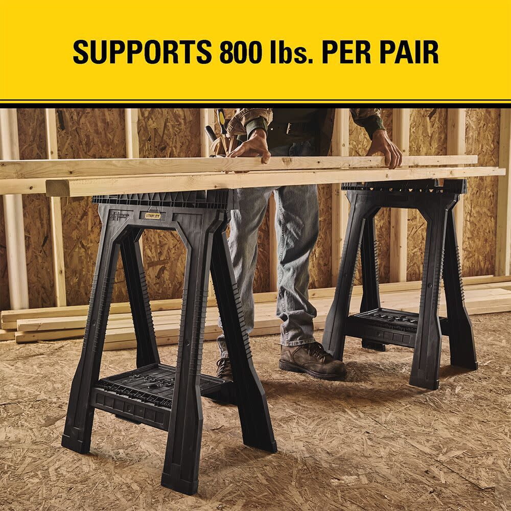 Stanley 32" H x 22-1/2" W x 5" D Folding Sawhorse 800 lb. Black 1 pair