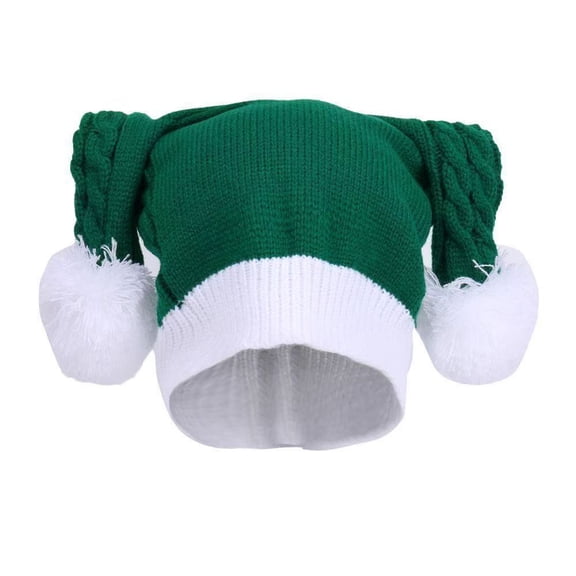 Lumtrix Christmas Jester Beanie With Double Pompom - Festive Red & Green Knit Elf Hat, Soft Warm Winter Cap For Adults