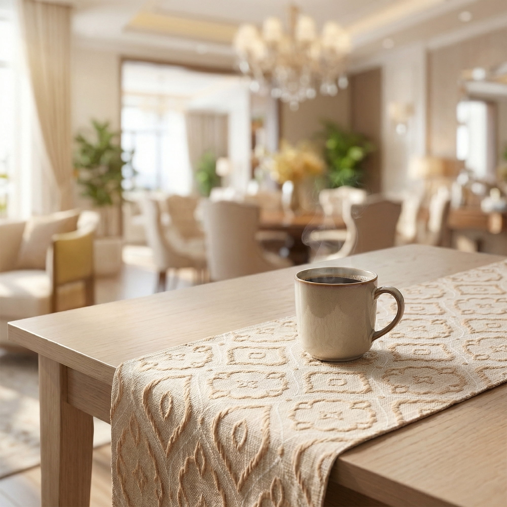 Unique Bargains Long Washable Polyester Runner Table Runner for Table Beige 13.8"x94.5"