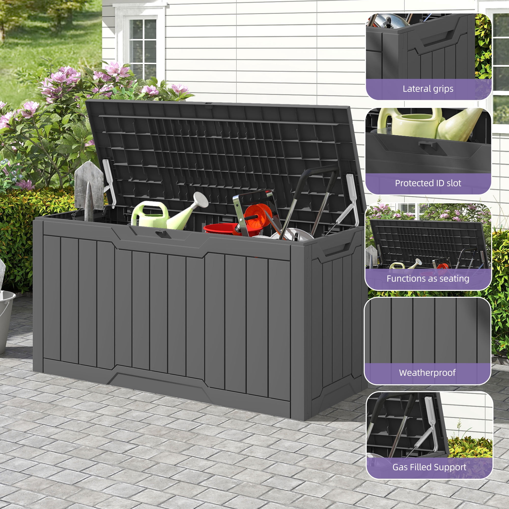 Uforic 80 Gallon Resin Deck Box, Outdoor Storage Box, Lockable Weather Resistant Container for Patio Garden Home Essentials, Dark Gray