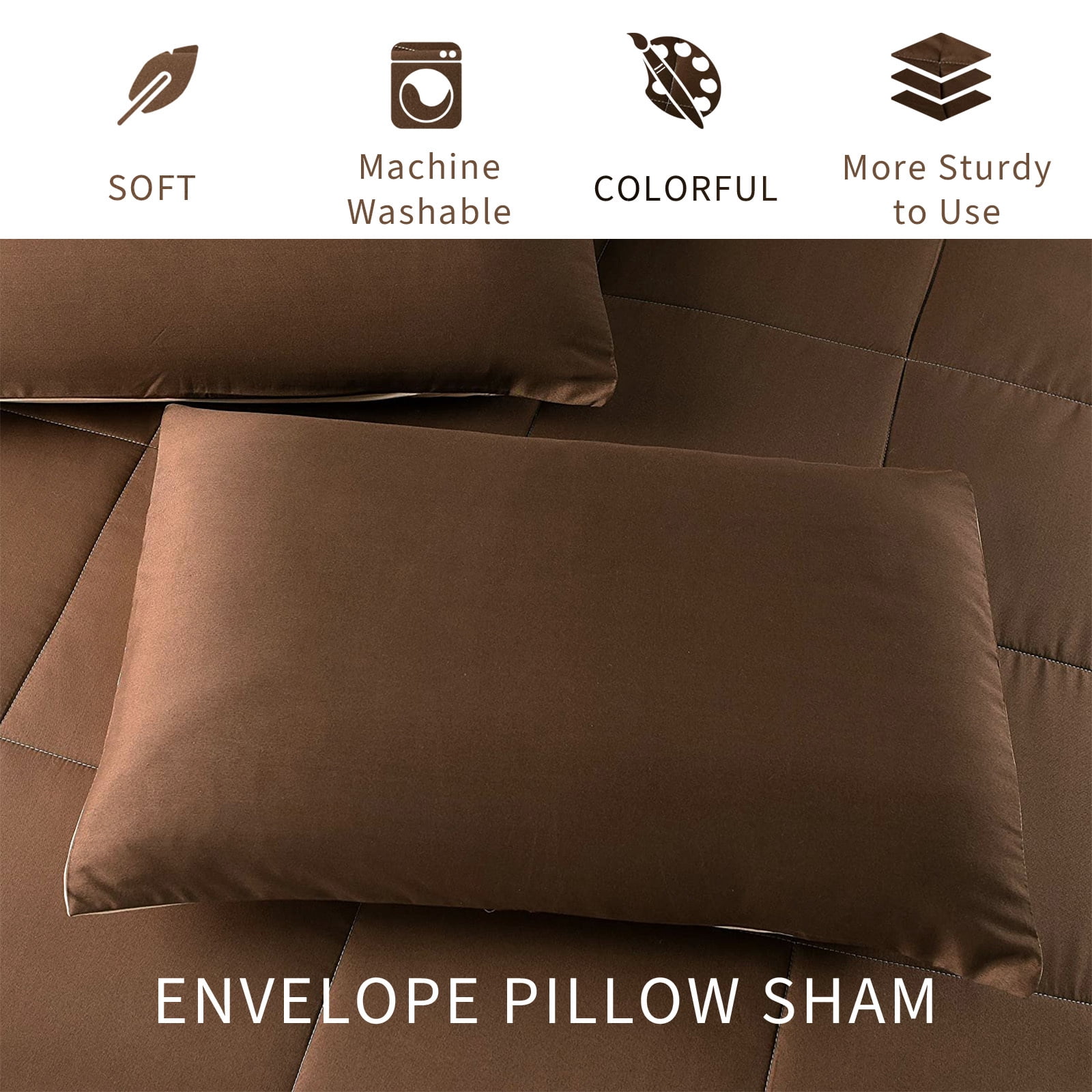Exclusivo Mezcla Lightweight Reversible 3-Piece Comforter Set All Seasons, Down Alternative Comforter with 2 Pillow Shams, King Size, Brown/ Khaki