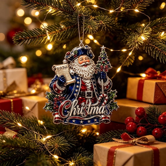 Tyidzon Patriotic Christmas Ornaments, 250th Anniversary Red White & Blue Design, Acrylic Tree Hanging Decor, 3.15 in 2D for Xmas Tree Gift Home Decor