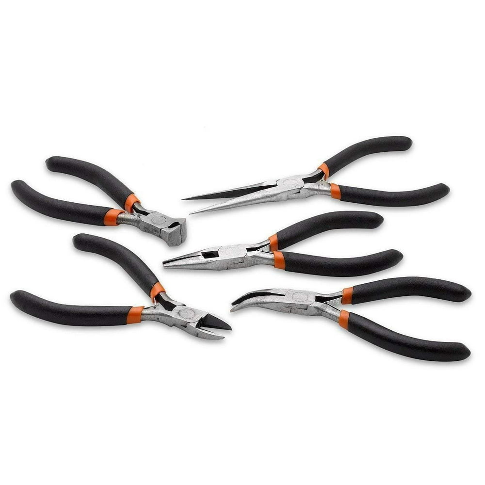 5 Piece Mini Pliers Long Needle Nose, Long Nose, And Nipper Bent Nose
