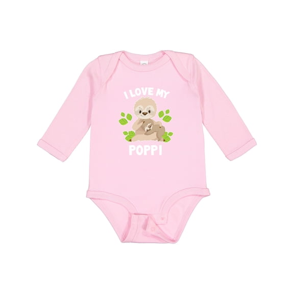 Inktastic Cute Sloth I Love My Poppi with Green Leaves Boys or Girls Long Sleeve Baby Bodysuit