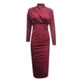 thumbnail image 4 of HAPIMO Women's Bodycon Maxi Evening Dress Solid Color Elegant Casual High Waist Long Sleeve Spring High Neck Trendy Wine XL, 4 of 6
