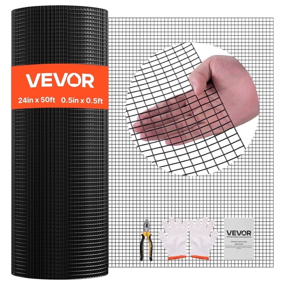 VEVOR Hardware Cloth 24 in x 50 ft, 1/2 in 19 Gauge Galvanized Wire Mesh Roll, Weather-Resistant Vinyl Coated Chicken Wire Fencing, Heavy Duty Welded Garden Plant Fencing for Rabbit Cage Snake Fence