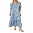 thumbnail image 1 of Femmes Été Casual Boho Floral Print Robe V Cou Manches Courtes Longues Maxi Robes de Plage, 1 of 7