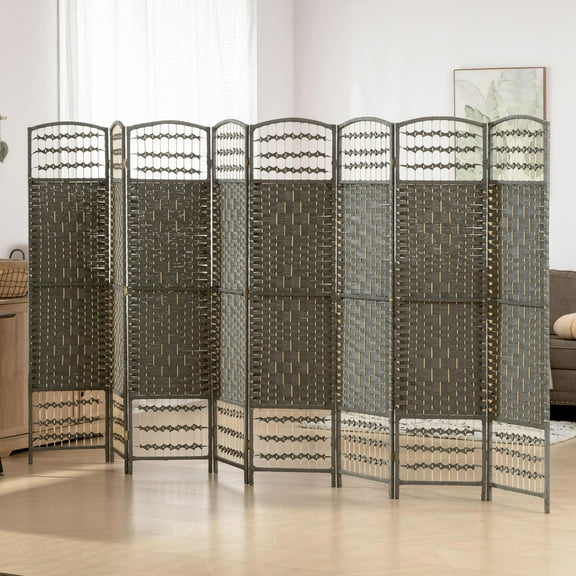 Kadyn Room Divider, Privacy Screens, 8 Panel Folding Room Divider Portable Privacy Screen Wave Fiber Room Partition for Home Office, Dark Gray