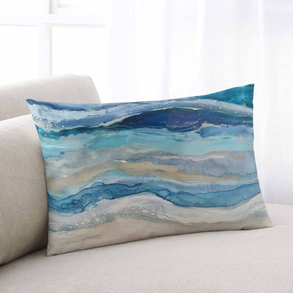 Blue Coastal Throw Pillow Covers, Summer Beach Nautical Abstract Art Soft Breathable Pillow Cases with Invisible Zipper for Sleeping, Standard Pillowcases for Couch Bed Sofa Chair 20x26 Inches