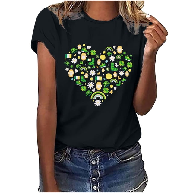 Camisetas con estampado del Día de San Patricio y cuello redondo para mujer, blusas femeninas cómodas a la moda, Tops Fridja bn877