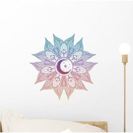 Mandala Wall Decal Ornate Moon Feathers Mandala Wall Decal Wallmonkeys Peel and Stick Graphics (12 in H x 12 in W) WM502927 ()