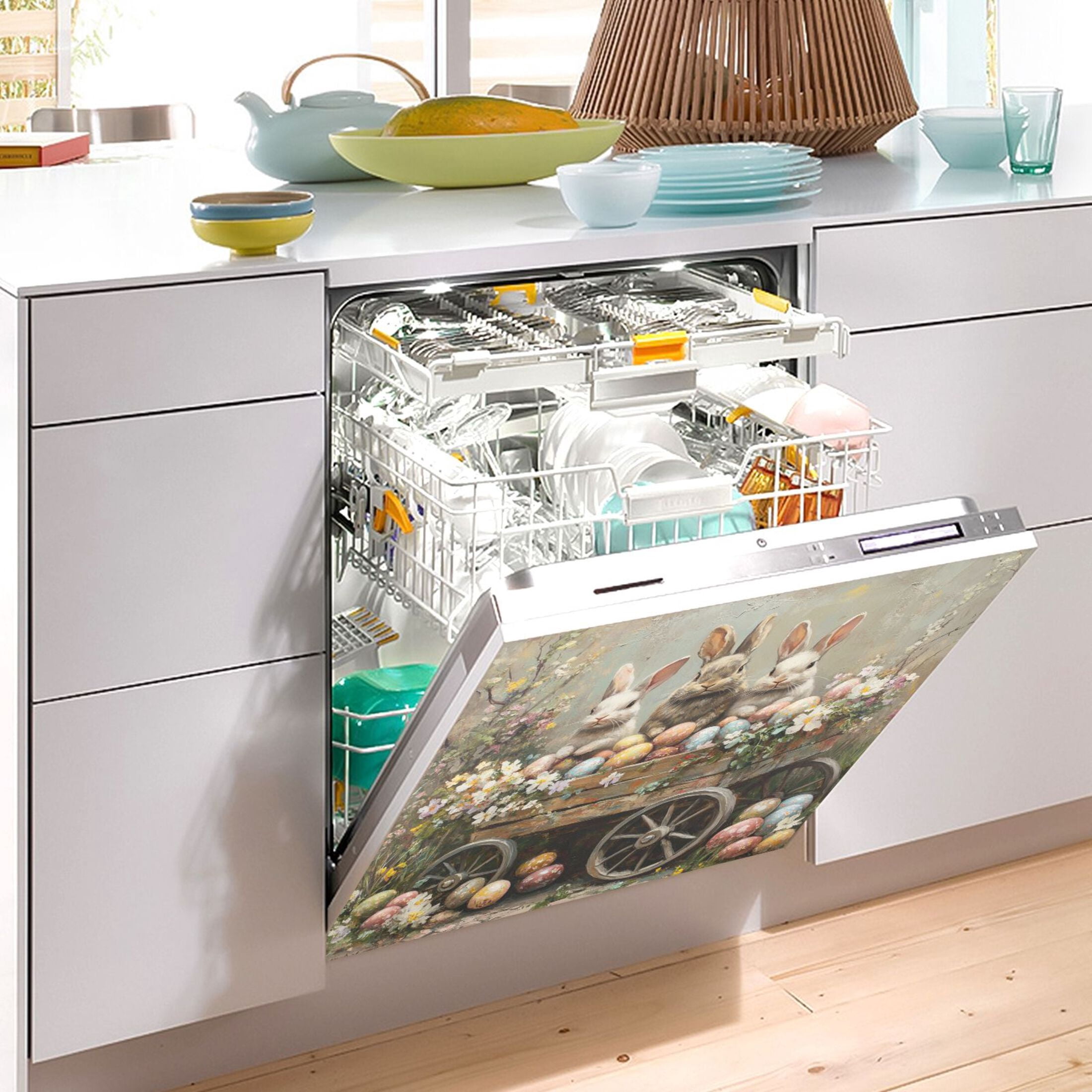 Dishwasher Magnetic Sticker 23x26 Inch Refrigerator Magnetic Sticker Washing Machine Magnetic Sticker Kitchen Panel Magnetic Sticker Home Decor The Three Easter Rabbits