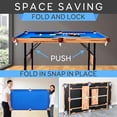 thumbnail image 2 of SereneLife 4.5ft Folding Pool Table, 55in Portable Foldable Billiards Game Table for Kids and Adults with Accessories, Indoor and Outdoor Games with Sticks, Cue, Balls and Triangle, Blue, 2 of 7