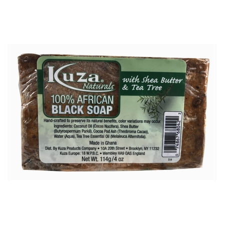 Kuza Naturals 100 African Black Soap with Shea Butter and Tea Tree 4 Oz Pack of 3