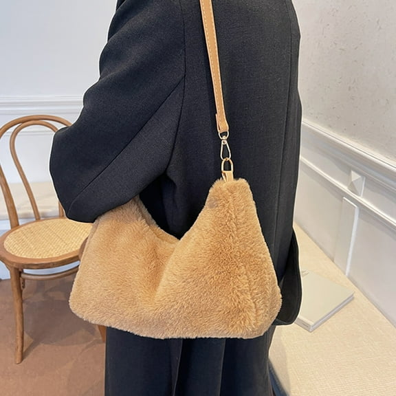 breaise Faux Fur Handbag for Women Winter Warm Shoulder Bags Winter Lambswool Fuzzy Purses Handbags for Women