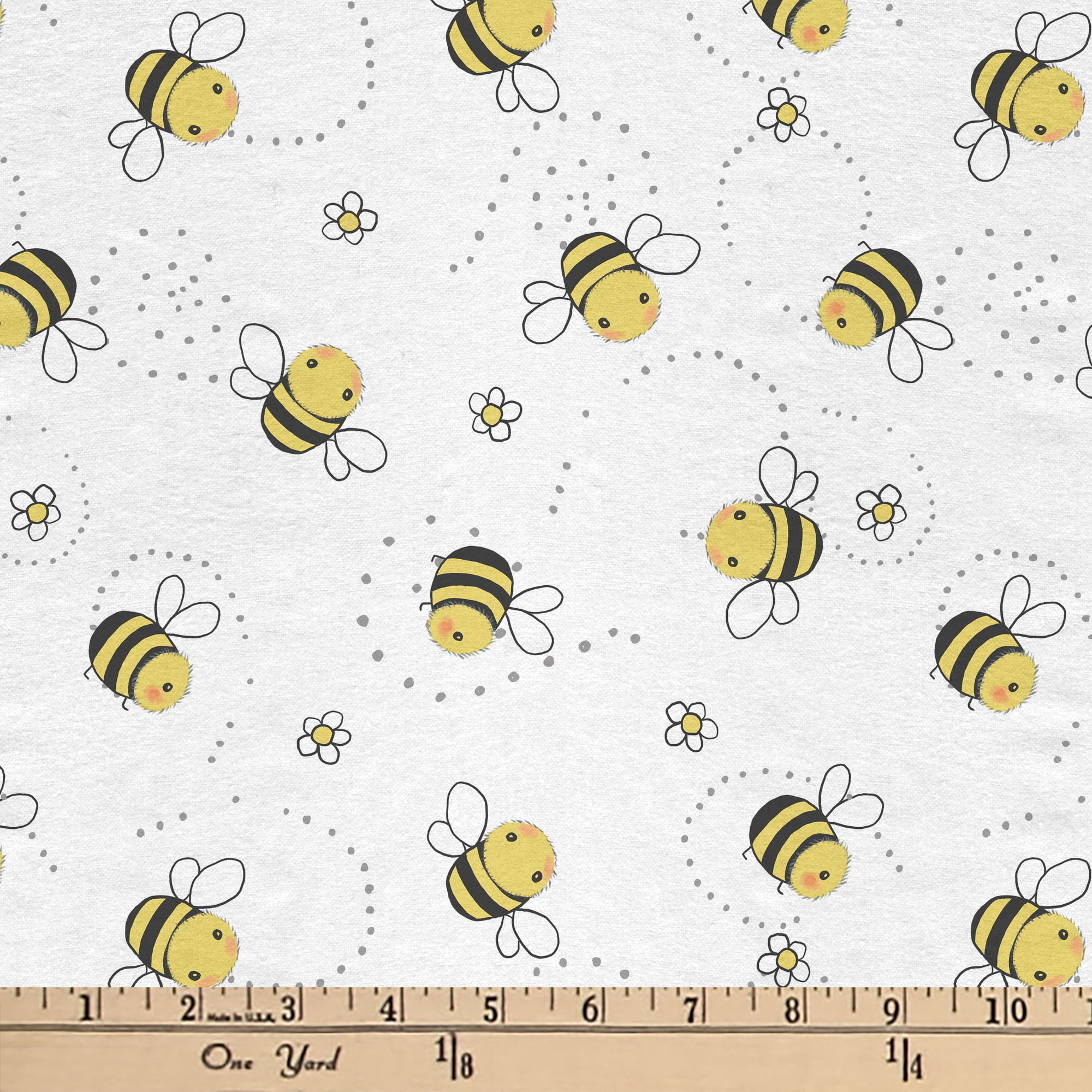 Mainstays 42" Light-weight Flannel Fabric Busy Bees by the Yard, White