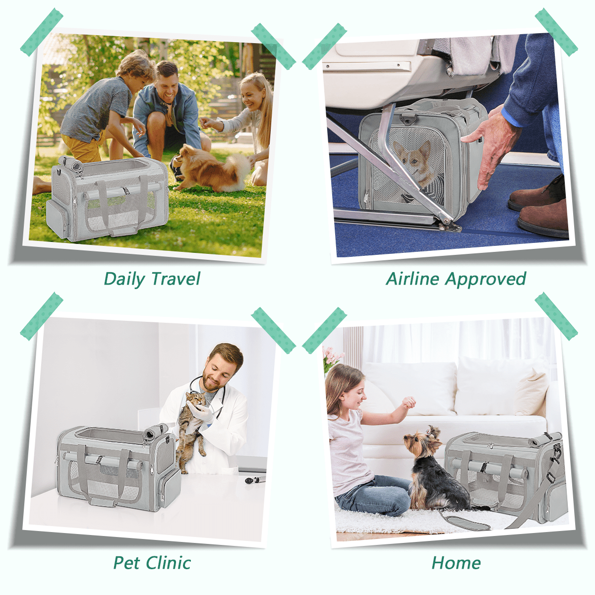 CshidWorld Collapsible Cat Carrier Pet Carrier for Large Cats (up to 25lbs), TSA Airline Approved Cats Carrier Soft Sided, Small Dog Travel Bag with a Bowl/Safety Leash-Gray
