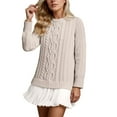 thumbnail image 3 of Letdown Women Cable Knit Sweater Dress Crewneck Long Sleeve Pleated Mini Dress Twofer Style Patchwork Dress Beige, XXL, 3 of 4