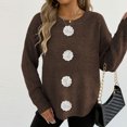 thumbnail image 3 of Floral Crew Neck Sweaters Womens Fall Chunky Knit Pullover Tops Loose Fashion Long Sleeve Ladies Sweater Coffee, XL, 3 of 6