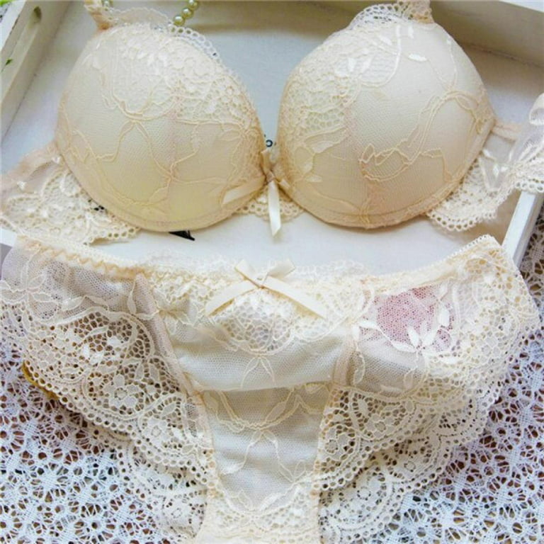 Shop Clearance! Lace Floral Ladies Bra Panty Set 3/4 Cup Push Up Underwire  Bra + Briefs Underwear Set 