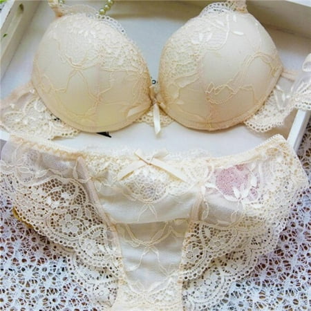 

[Big Clear!]Women Charming Hollow Wireless Bras and Panty Sets Romantic Elegant Lace Breathable Bralette Young Women Underwear Set