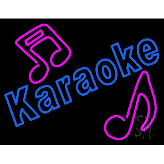 Blue Karaoke Red Musical Note LED Neon Sign 15" Tall x 19" Wide - inches Black Square Cut Acrylic Backing, with Dimmer - Premium built indoor Sign for Studio, Club, Décor, Event, Storefront.