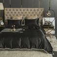 thumbnail image 3 of Move Over Black Satin Bedding Sets King Silk like Satin Duvet Cover Set White Fringe Pattern Satin Microfiber No Filling, 3 of 10