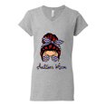 thumbnail image 3 of Autism Awareness Mom Life Messy Hair Bun | Cool Support Neon Print Bandana Mother's Day Womenâ€™s Standard V-Neck Tee, Heather Grey, Large, 3 of 5
