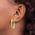 thumbnail image 3 of 14K Yellow Gold with White Rhodium Polished and Satin Oval Omega Back Hoop Earrings - 28.7mm, 3 of 5