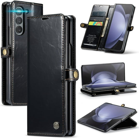 Wallet Case for Samsung Galaxy Z Fold5 2023,Magnetic Protect PU Leather Flip Case with Card Holder Cash Slot RFID Blocking Kickstand Shockproof Protection Case (Black)