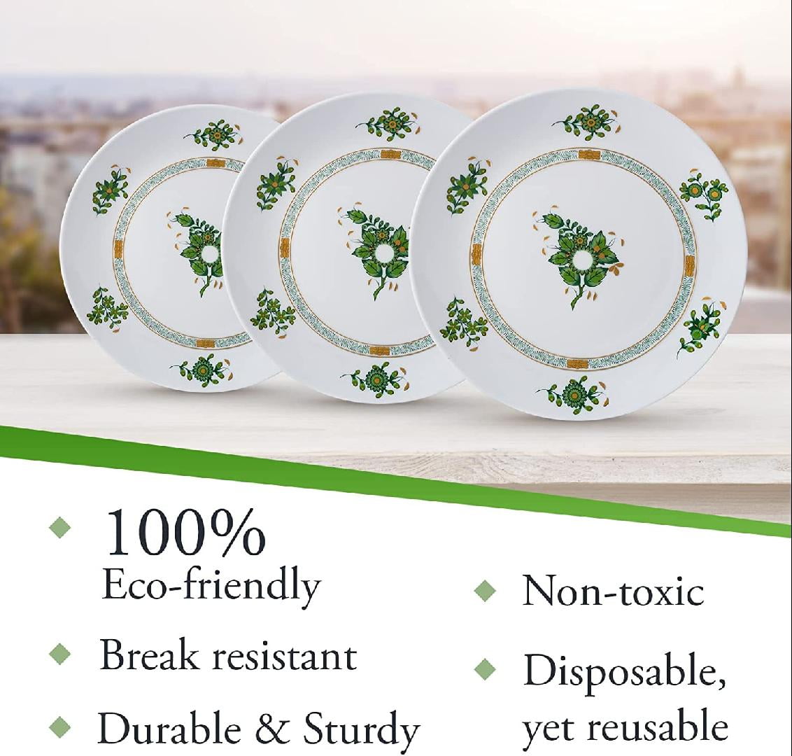 Floral Design Plastic Plates for Party (10 PC), Disposable Heavy