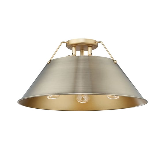 3306-3FM BCB-AB-Golden Lighting-Orwell - 3 Light Flush Mount-9.25 Inches Tall and 18.75 Inches Wide-Brushed Champagne Bronze Finish-Aged Brass Shade
