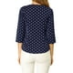 thumbnail image 3 of Blusa de mujer Inspire Chic con cuello en V, mangas 3/4, estampado de lunares y corazones, parte delantera con botones, azul oscuro, talla 3XL, 3 of 7
