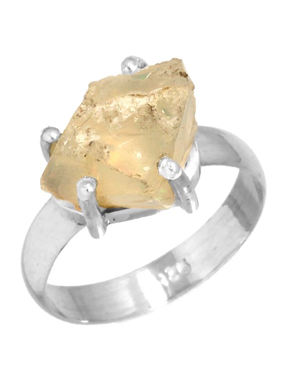 Ethiopian Opal Rough Ring 925 Sterling Silver Women Jewelry