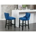 thumbnail image 2 of Bar Stools Set of 2, Velvet Upholstered Bar Stools with Chrome Nailhead Trim and Wooden Legs, Contemporary Tufted Button Wing-Back Chairs for Kitchen Island Pub, Blue, 2 of 8