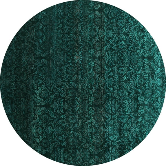 Ahgly Company Machine Washable Indoor Round Abstract Turquoise Blue Contemporary Area Rugs, 3' Round